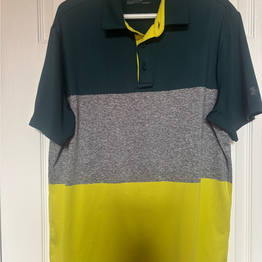Under Armour Men's Colorblock Golf Shirt - Green, Gray, Yellow Size Large